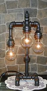 Industrial Pipe Three Tier Lamp steampunk style with vintage globe bulbs
