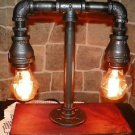 Handcrafted Industrial Iron Pipe Mini 2 tier Table lamp/ Nostalgic Bulb