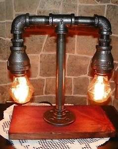 Handcrafted Industrial Iron Pipe Mini 2 tier Table lamp/ Nostalgic Bulb