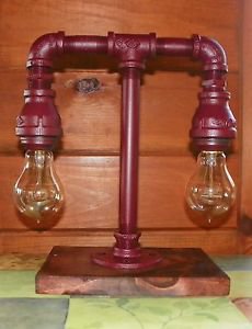 Handcrafted Industrial Iron Pipe Mini 2 tier lamp in Cranberry with edison bulbs