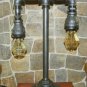 Handcrafted Vintage style Industrial Iron Pipe 2 tier Table lamp/ Nostalgic Bulb