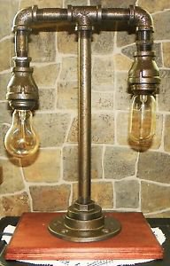 Vintage style Industrial Iron Pipe 2 tier Table lamp/ Nostalgic Bulb -Hazelnut