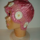 Vintage Rose Satin and Crocheted Daisy Ladys Night Cap