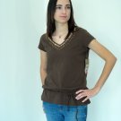 NWT Ruff Hewn Wood Beaded V-Neck T-Shirt Cacao Brown Small