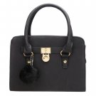 Synthetic Leather Zipper Up Tote Bag - Black
