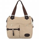 Canvas Many Pockets Multi-functional Shoulder Bag Handbag - Beige