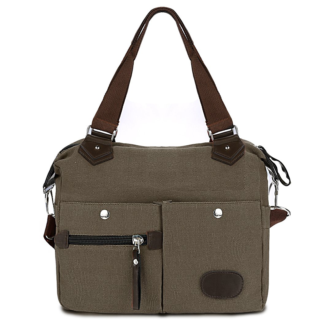 Canvas Many Pockets Multi-functional Shoulder Bag Handbag - Brown