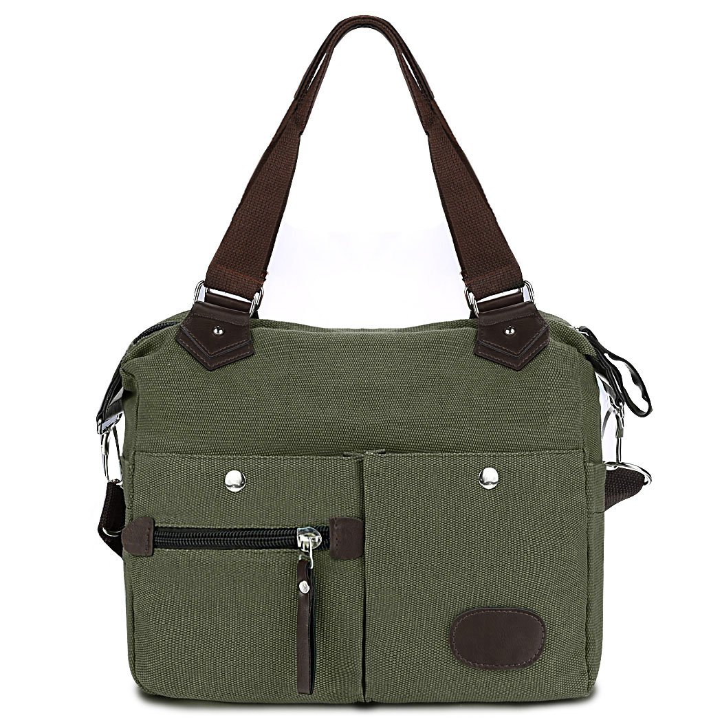 Canvas Many Pockets Multi-functional Shoulder Bag Handbag - Green