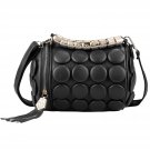 Women's Tassel Buttons Bucket Shoulder Bag Hand Bag - Black