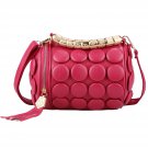 Women's Tassel Buttons Bucket Shoulder Bag Hand Bag - Rose red