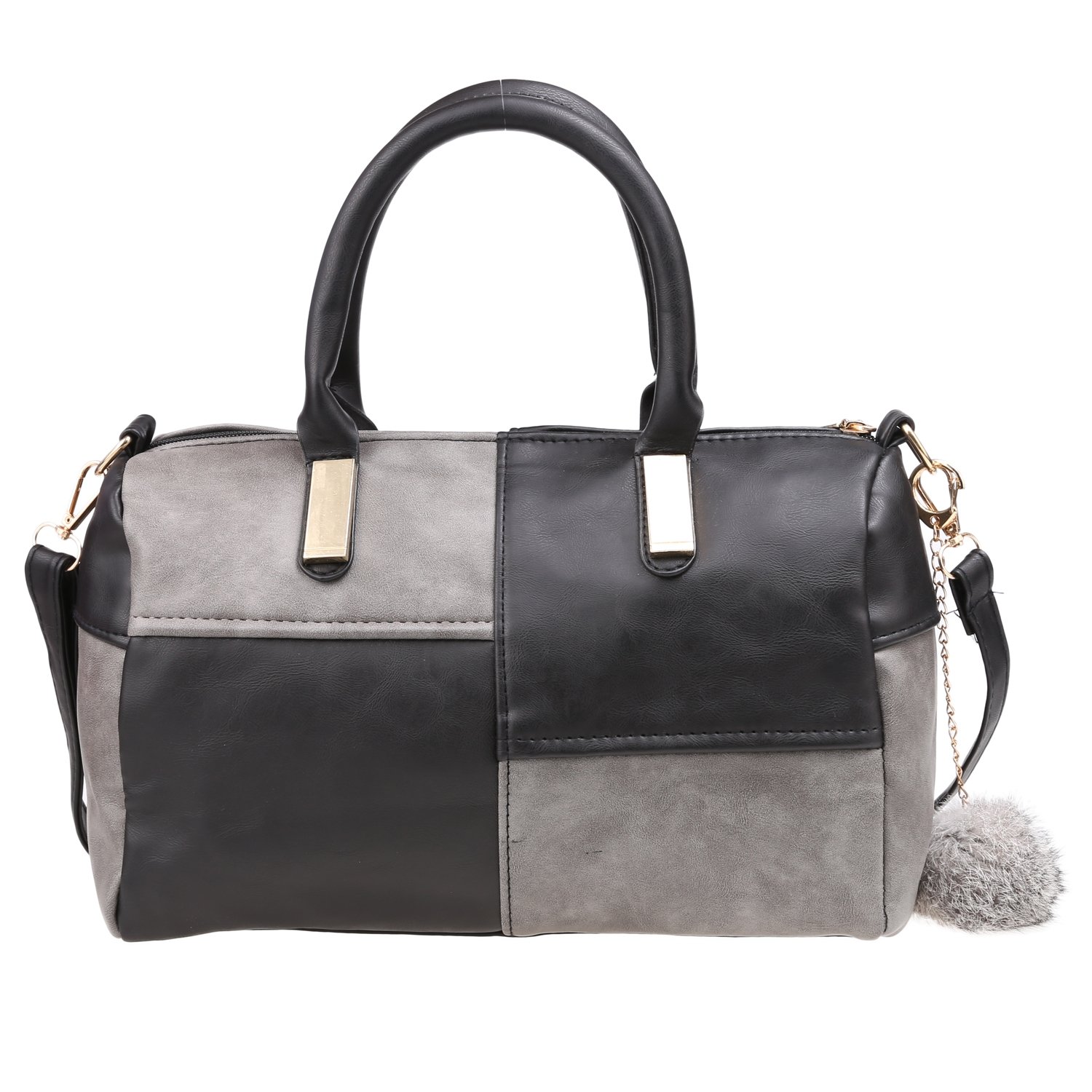 Synthetic Leather Patchwork Contrast Color Shoulder Bags - Black/Grey