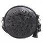 Black Stylish Rivet Tassel Synthetic Leather Round Shape Crossbody Bag