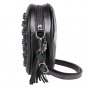 Black Stylish Rivet Tassel Synthetic Leather Round Shape Crossbody Bag
