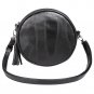 Black Stylish Rivet Tassel Synthetic Leather Round Shape Crossbody Bag