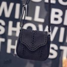 Black Synthetic Leather Weave Hollow Soft Flap Casual Outdoor Shoulder Bag