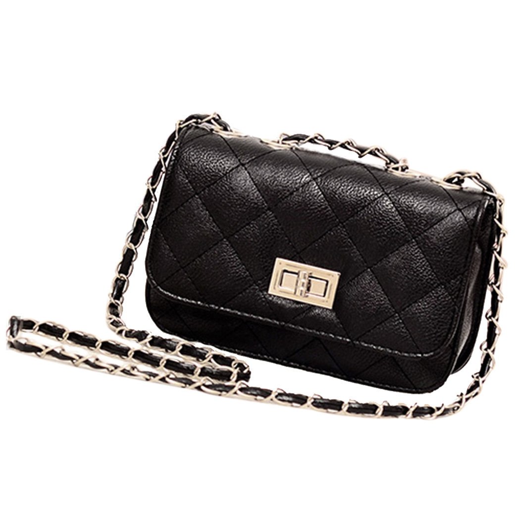 Black Leather Cute Mini Cross Body Chain Shoulder Bag Handbag Purse