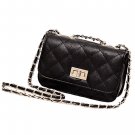 Black Leather Cute Mini Cross Body Chain Shoulder Bag Handbag Purse