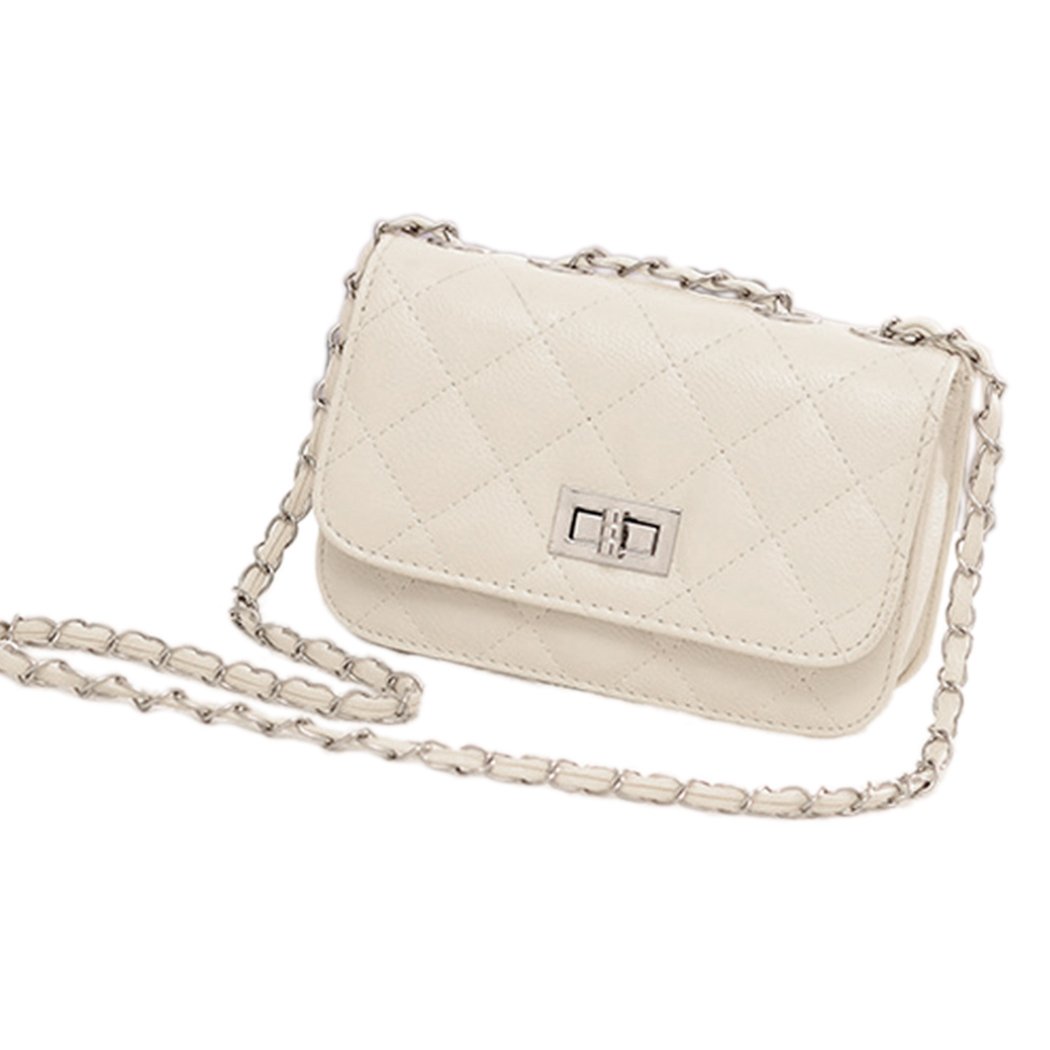 White Leather Cute Mini Cross Body Chain Shoulder Bag Handbag Purse