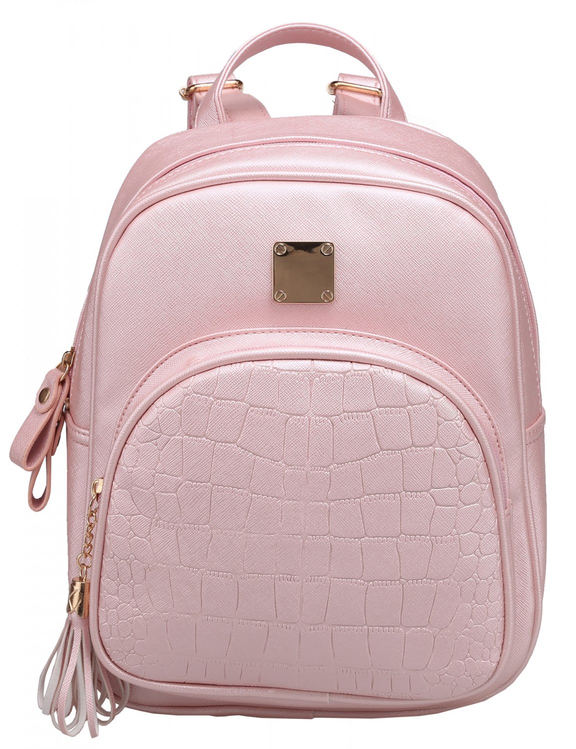 Pink Synthetic Leather Solid Shoulder Bag Backpacks for Woman