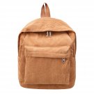 Coffee Stylish Solid Vertical Striped Corduroy Zipper Backpack Bag
