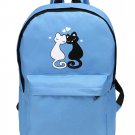 Light blue Fashion Cute Love Cats Print Solid School Backpack Bag