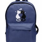 Navy blue Fashion Cute Love Cats Print Solid School Backpack Bag