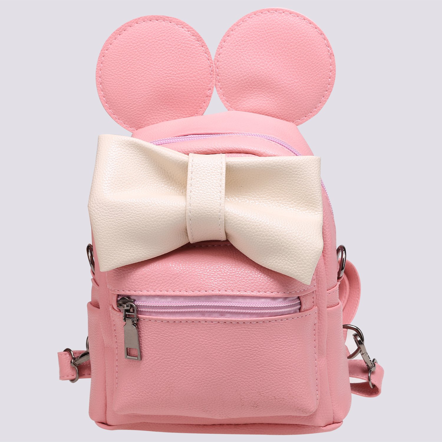 Pink Cute Synthetic Leather Bow Small Travel Backpack