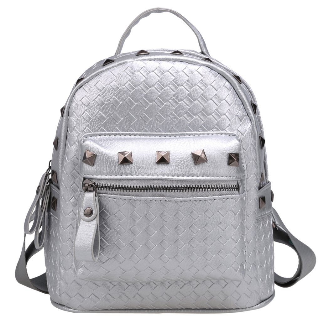 Silver Korean Style Backpack with Rivet Decor