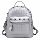 Silver Korean Style Backpack with Rivet Decor