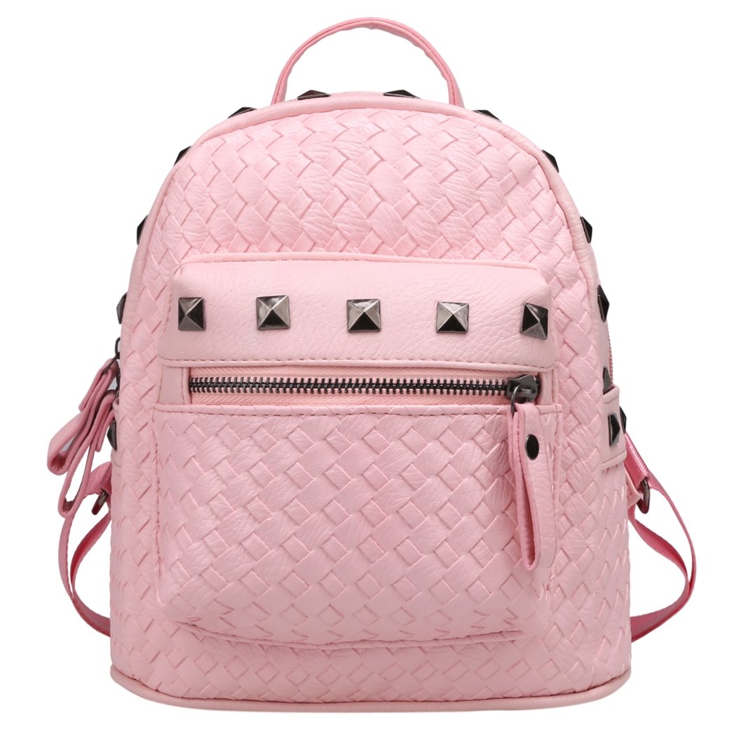 Pink Korean Style Backpack with Rivet Decor