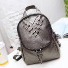 Silver Synthetic Leather Backpack Soft Rivet Decor Casual Bag