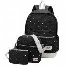 Black Fashion Backpack Girl Shoulder Bag Rucksack Canvas 3 bags in 1 Set