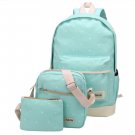 Light blue Fashion Backpack Girl Shoulder Bag Rucksack Canvas 3 bags in 1 Set