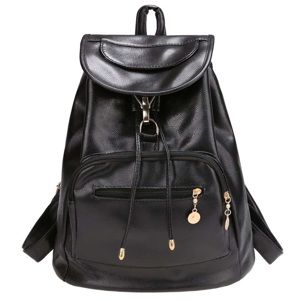 Black Backpack Vintage Style Solid School Soft Rucksack Bags