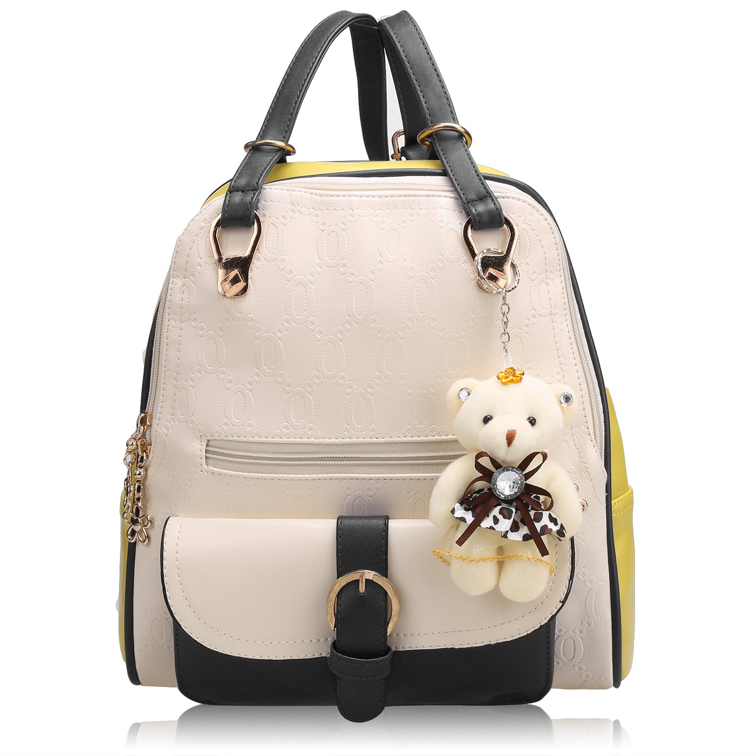 Beige black Shoulder Bag Patchwork Travel Rucksack Backpack