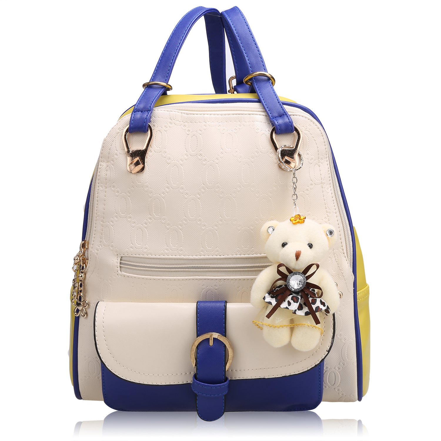 Beige blue Shoulder Bag Patchwork Travel Rucksack Backpack