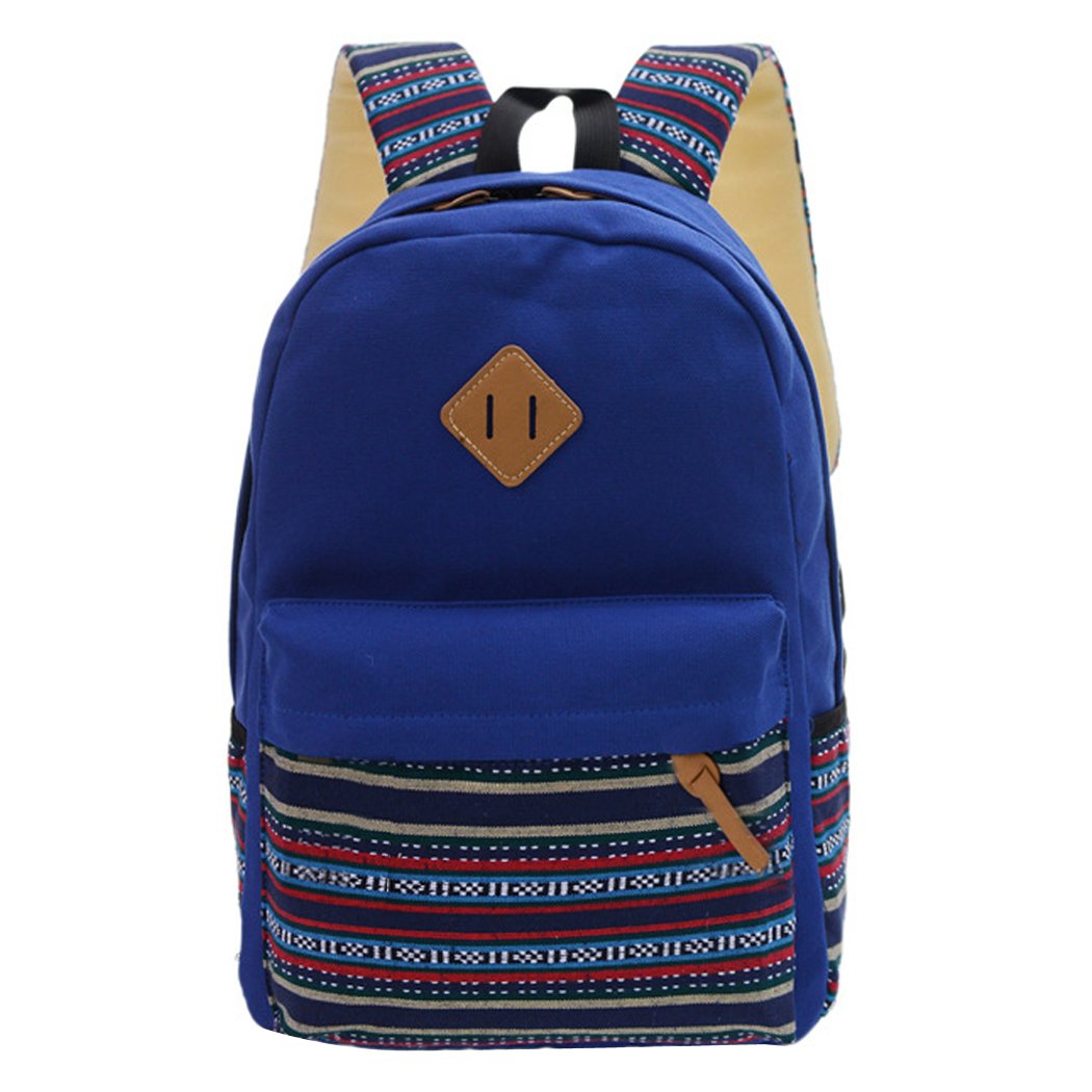 Blue National Style Canvas Patchwork Soft School Ruckrack Bag