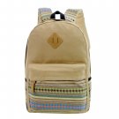 Khaki National Style Canvas Patchwork Soft School Ruckrack Bag