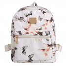 White Floral Print Travel Vintage Style Synthetic Leather Backpack