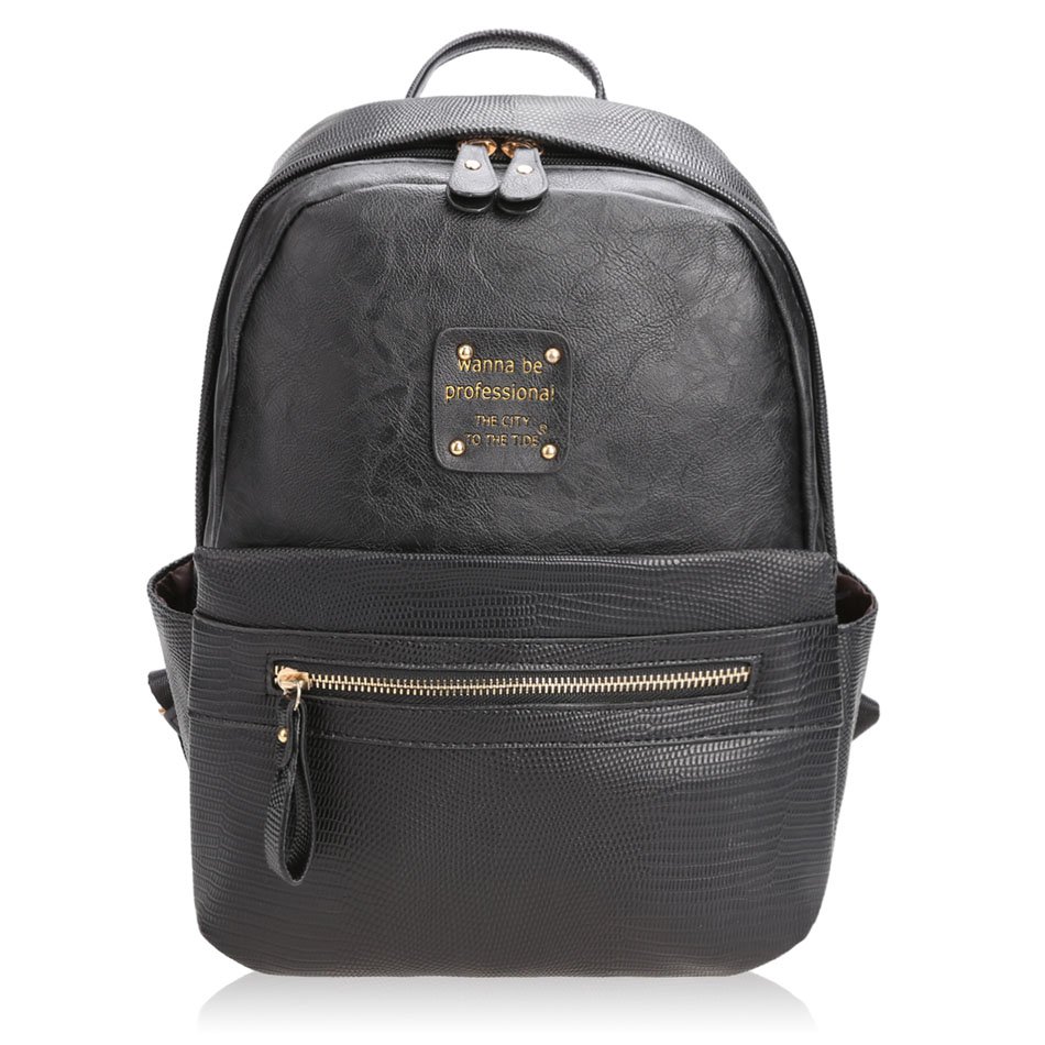 Black Artificial Leather Contrast color Shoulder Bag Backpacks