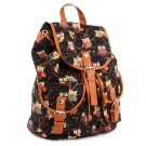 Black Cute Cartoon Owls Pattern Canvas Backpack Shoulder Bag