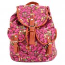 Rose red Cute Cartoon Owls Pattern Canvas Backpack Shoulder Bag