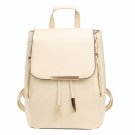 Beige Student Synthetic Leather Solid Schoolbag Backpack Travel Bag