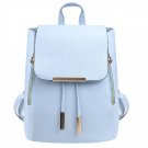 Blue Student Synthetic Leather Solid Schoolbag Backpack Travel Bag