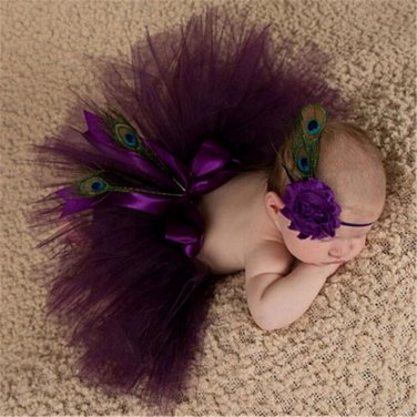 Newborn Purple Fluffy Tutu & Headband Photography Set