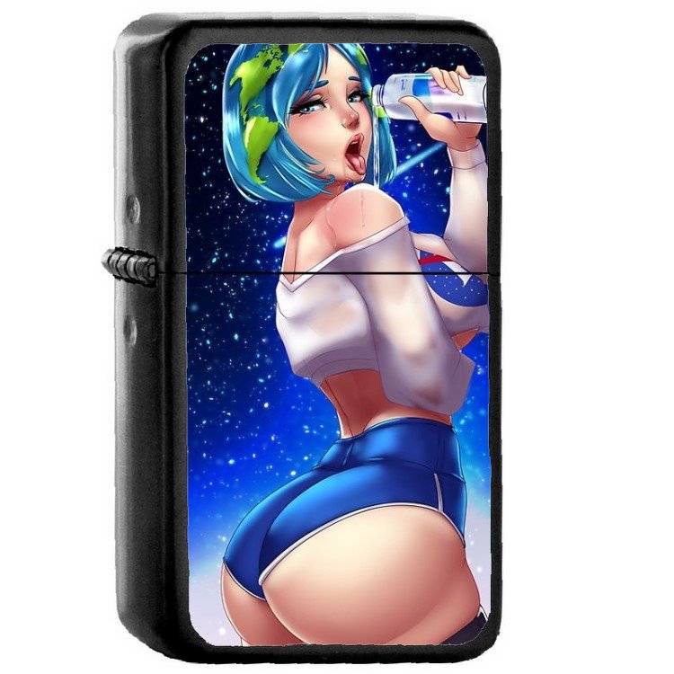 Anime Earth Chan - Oil Windproof Flip Top Black Lighters Briquet Encendedor 1
