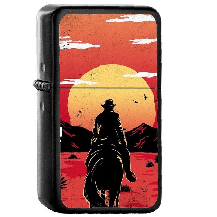 Cowboy West - Oil Windproof Flip Top Black Lighters Briquet Encendedor 2
