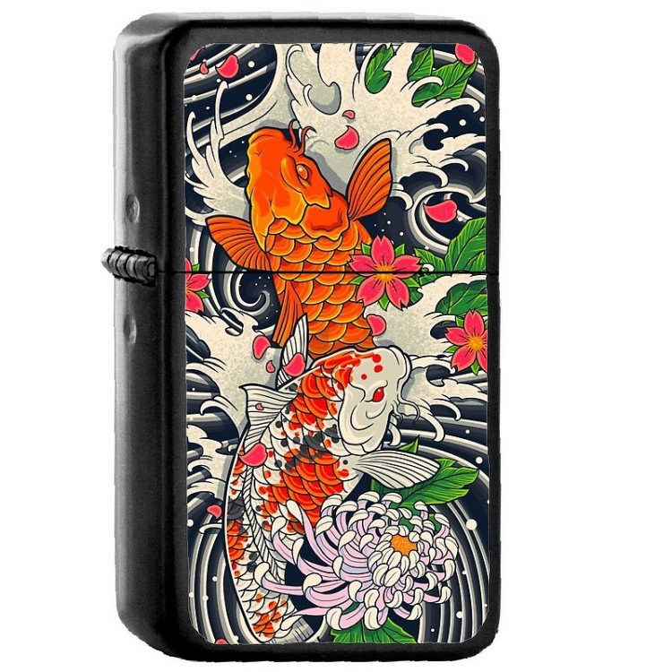 Koi Fish Pond - Oil Windproof Flip Top Black Lighters Briquet Encendedor 2