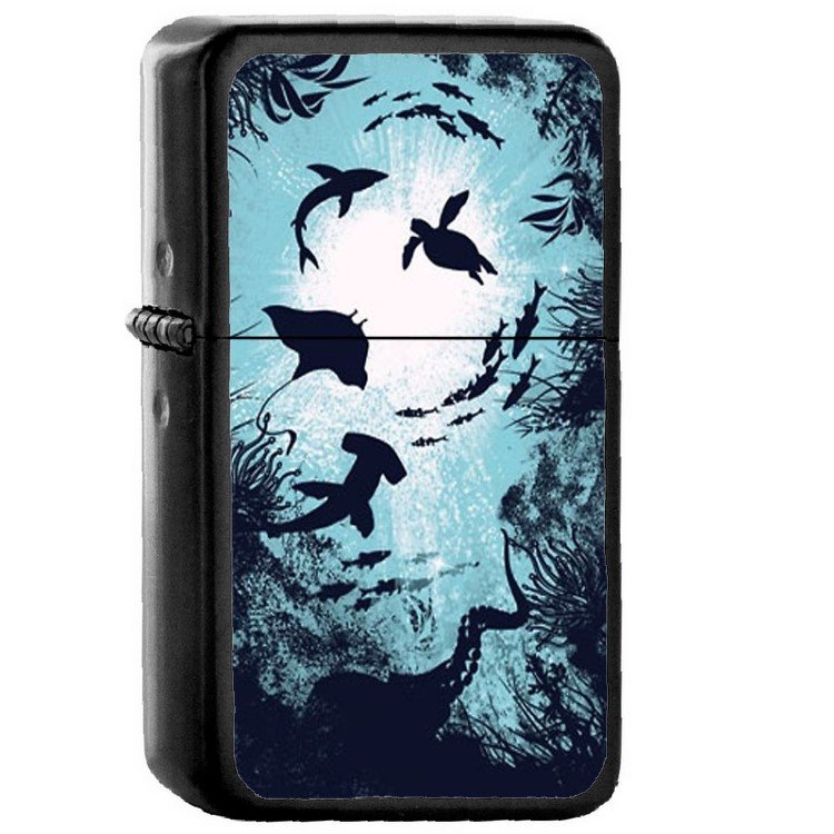 Ocean - Oil Windproof Flip Top Black Lighters Briquet Encendedor 2