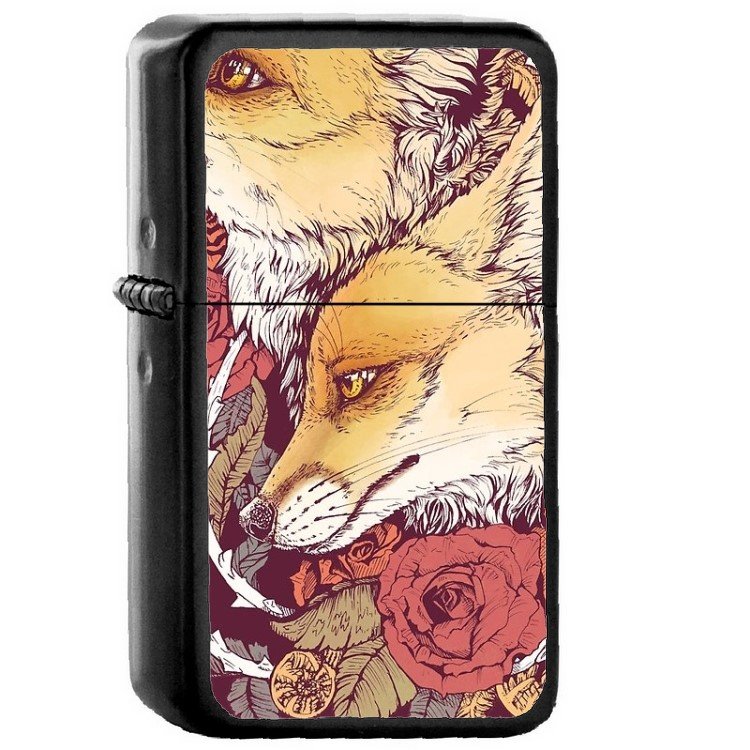 Red Fox Bloom - Oil Windproof Flip Top Black Lighters Briquet Encendedor 2